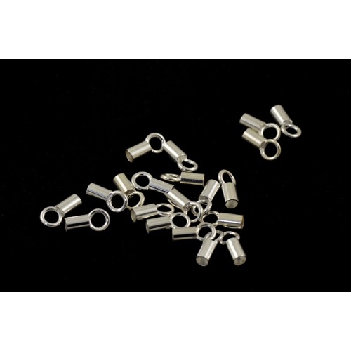 SILVER PLATED CORD END CRIMP TUBE WITH LOOP 6X2MM (20 TUBES PACK)